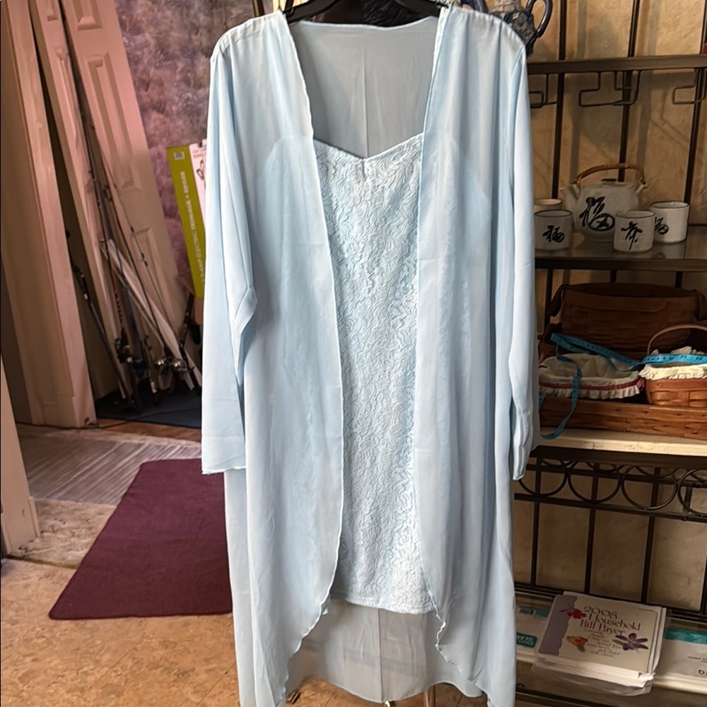 Light Blue Lace Dress with Sheer Overlay